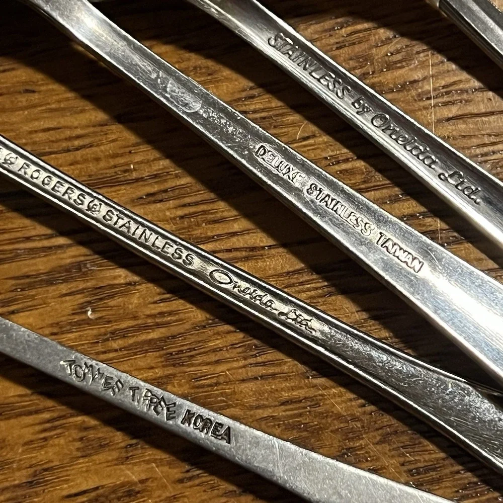Lot of 6 Vintage Baby Toddler Flatware Spoons Fork Oneida Wm Rogers NASCO 1980s